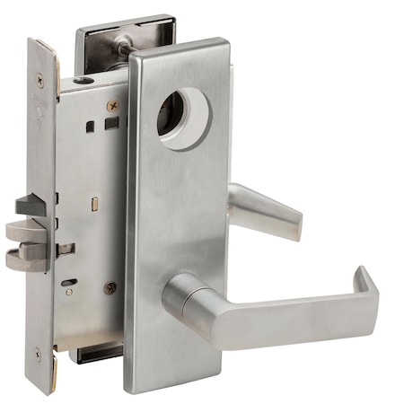 Grade 1 Storeroom Mortise Lock, Less Cylinder, 06 Lever, N Escutcheon, Satin Chrome Finish